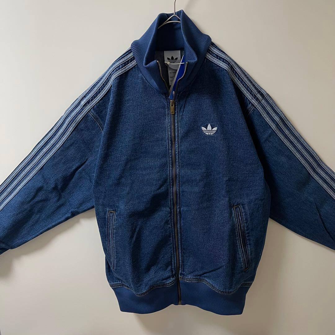 新品2XL】アディダス　デニムジャケットファイヤーバードトラック インディゴブル