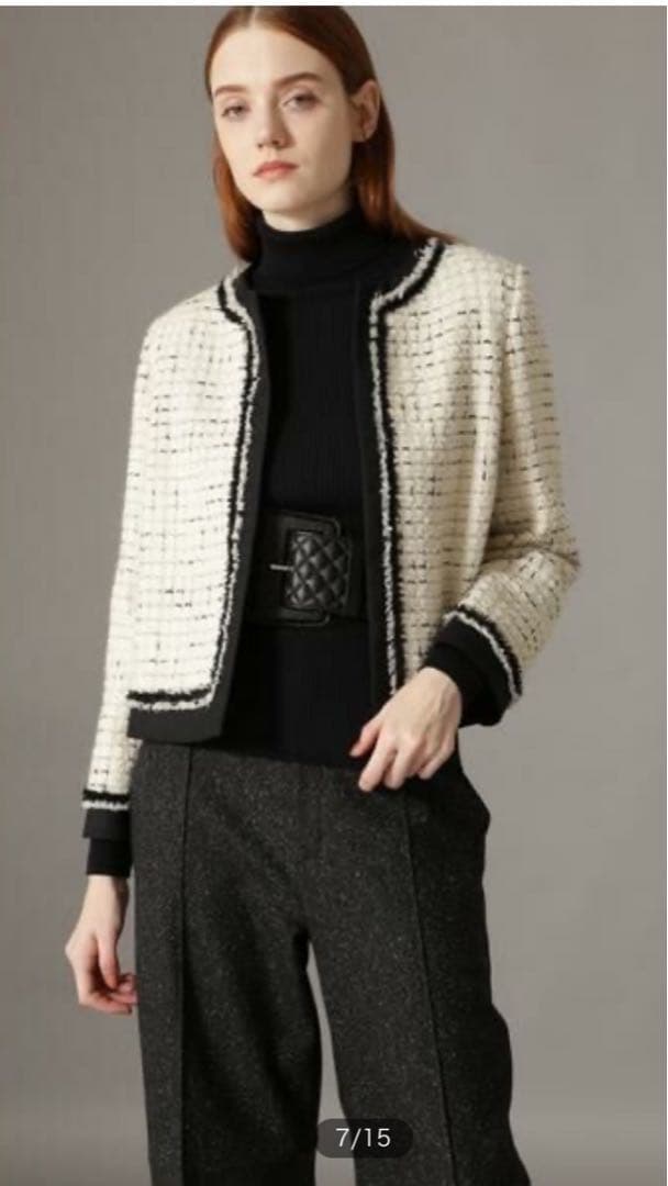 アドーア　ノーカラーツイードジャケット（ブラック）