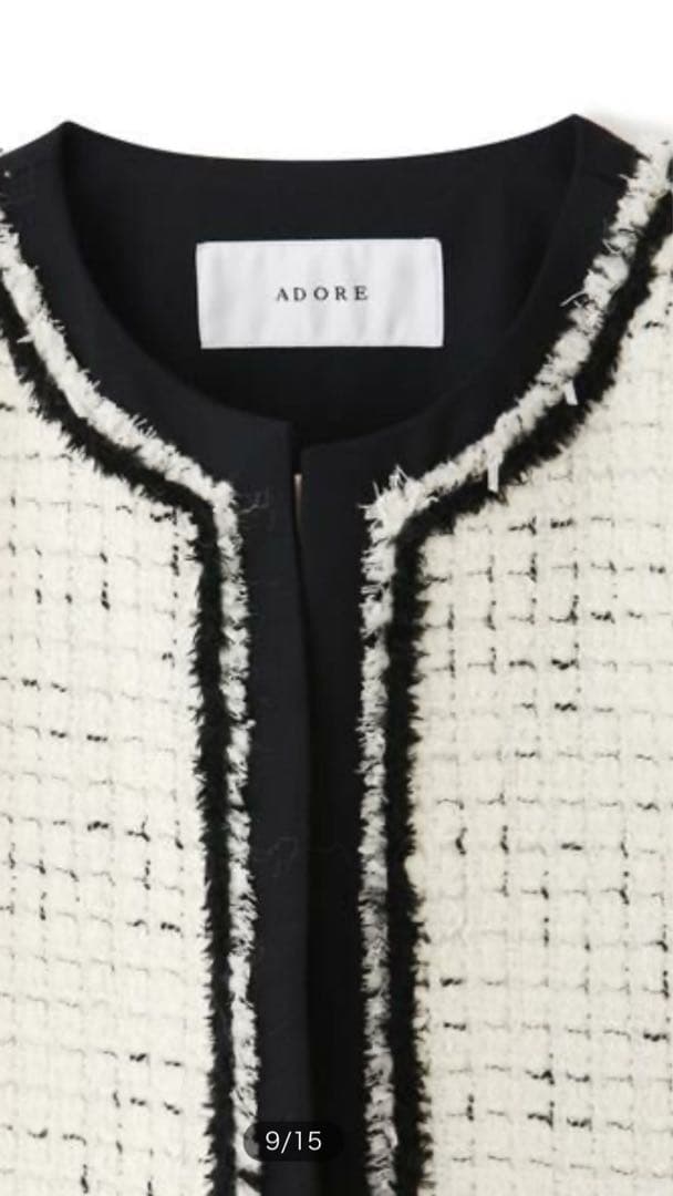 アドーア　ノーカラーツイードジャケット（ブラック）