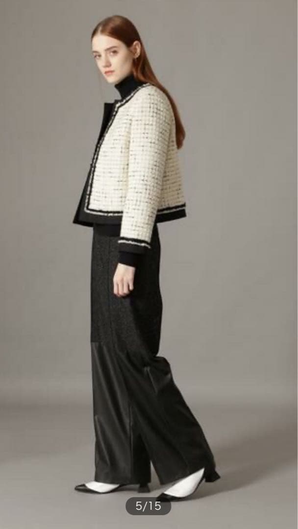 アドーア　ノーカラーツイードジャケット（ブラック）