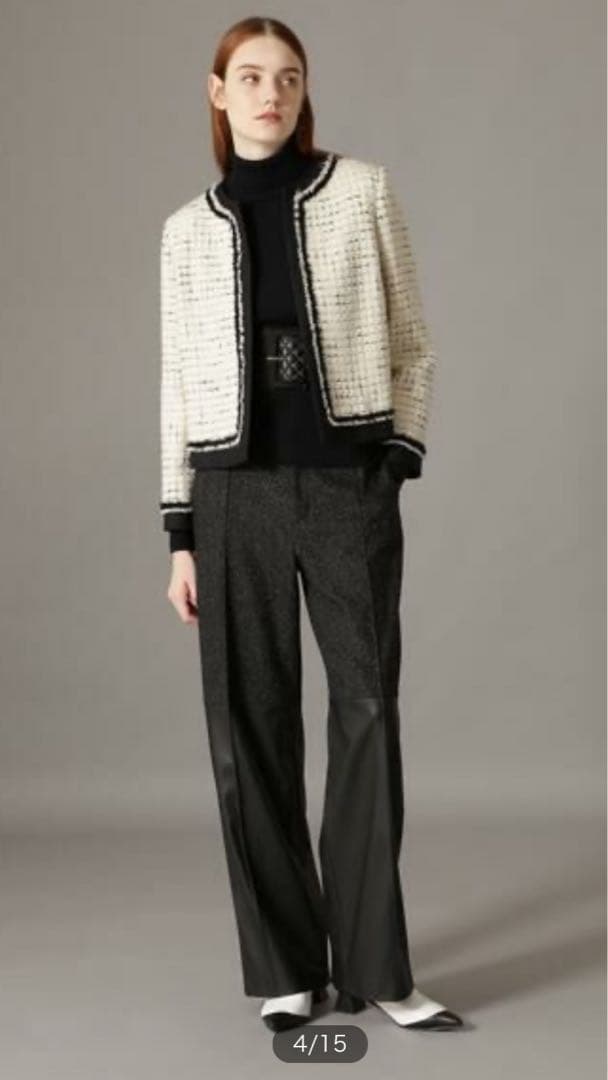 アドーア　ノーカラーツイードジャケット（ブラック）