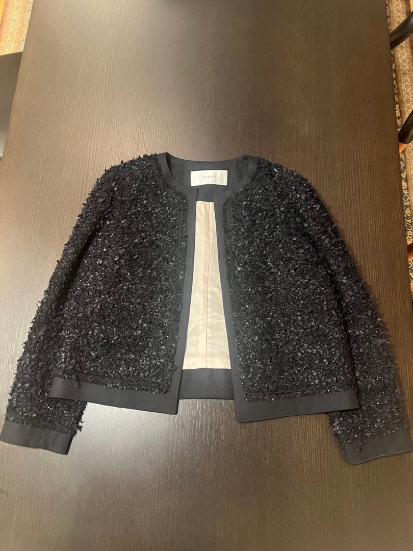 アドーア　ノーカラーツイードジャケット（ブラック）