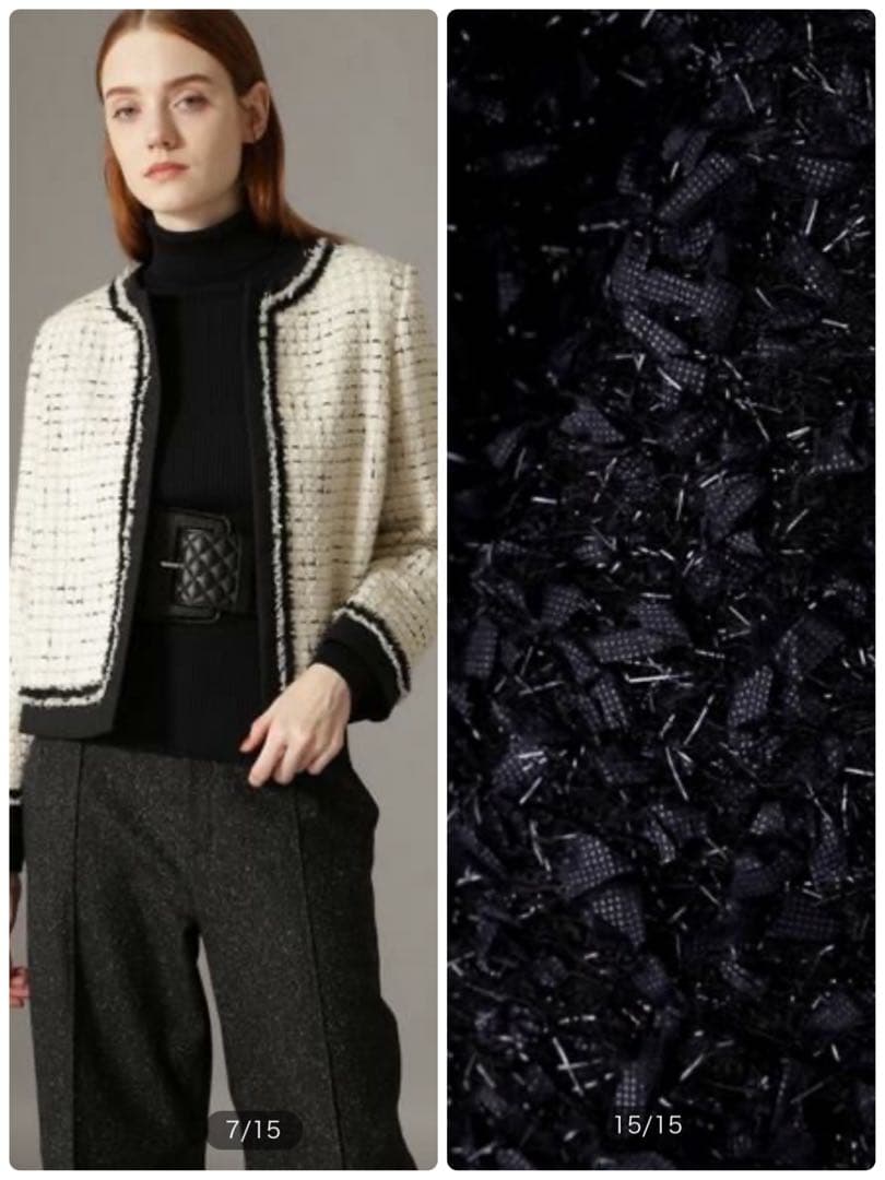 アドーア　ノーカラーツイードジャケット（ブラック）