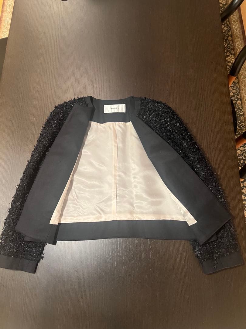 アドーア　ノーカラーツイードジャケット（ブラック）