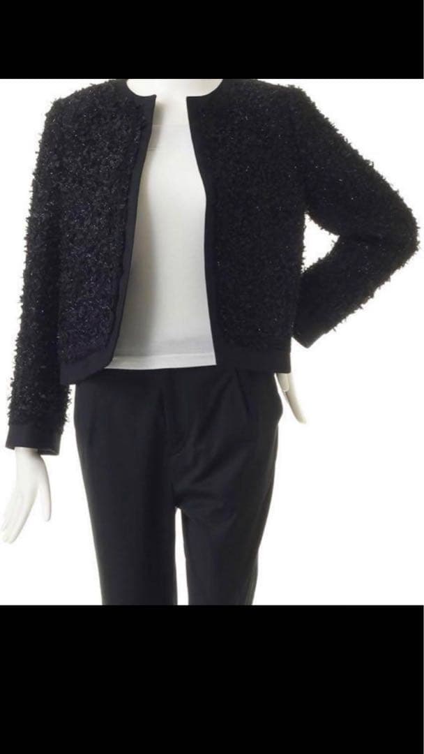 アドーア　ノーカラーツイードジャケット（ブラック）