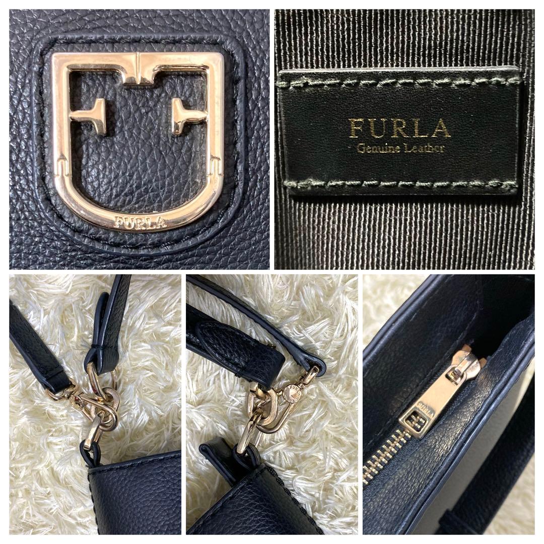 【美品】FURLA フルラ ハーパー ショルダーバッグ レザー ブラック ハンド
