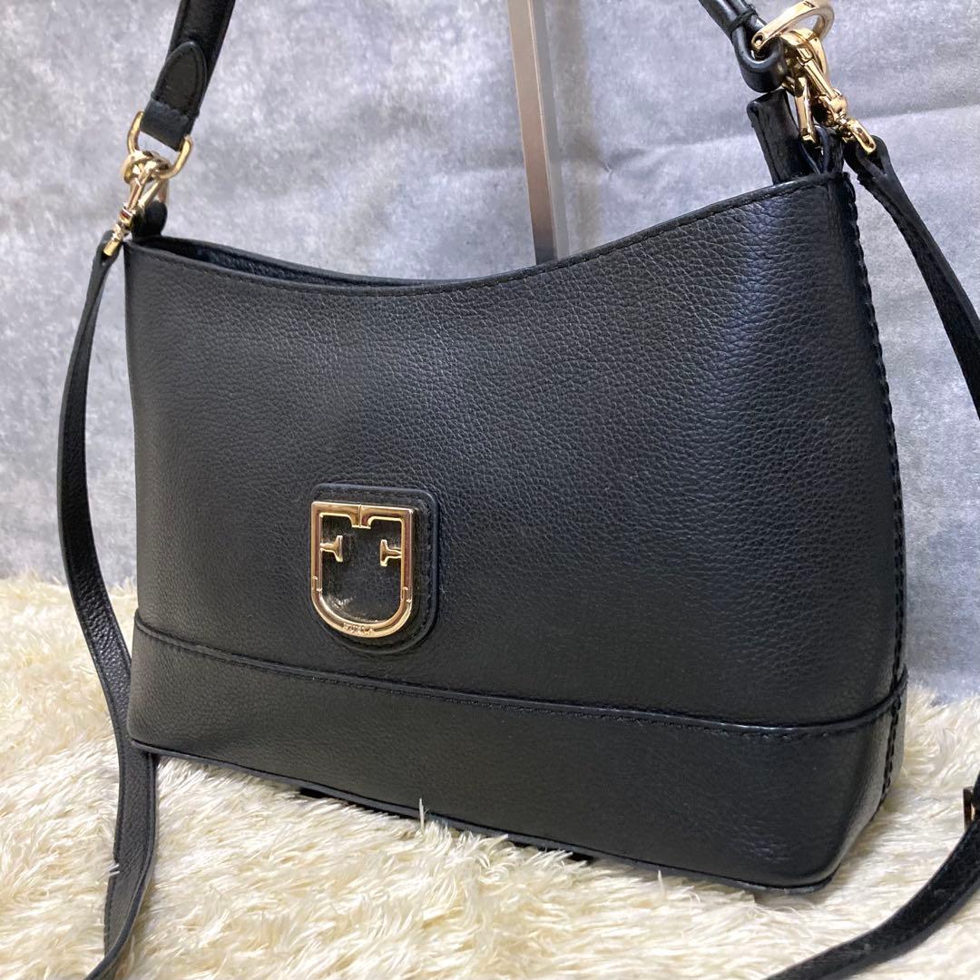 【美品】FURLA フルラ ハーパー ショルダーバッグ レザー ブラック ハンド