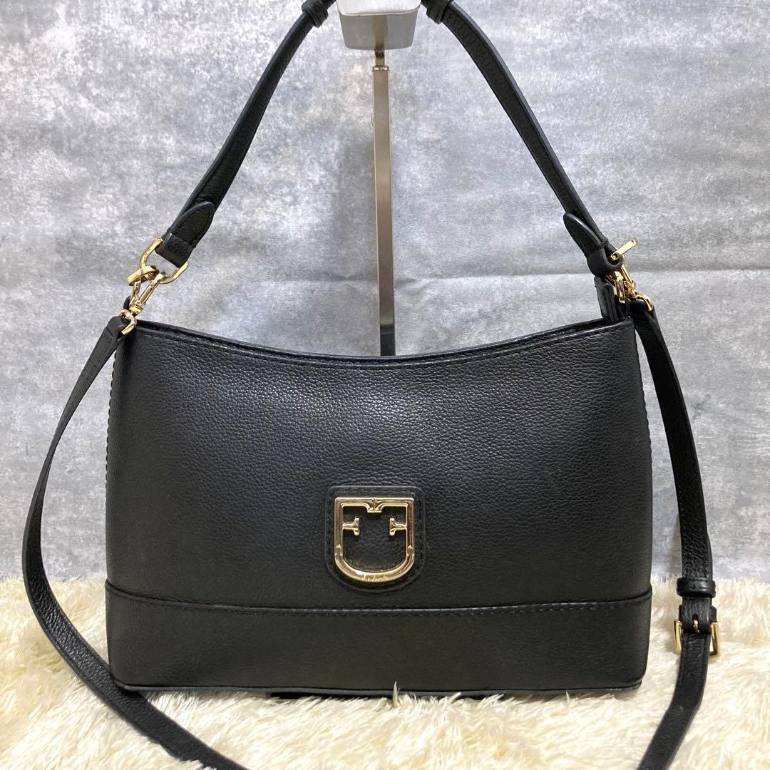 【美品】FURLA フルラ ハーパー ショルダーバッグ レザー ブラック ハンド