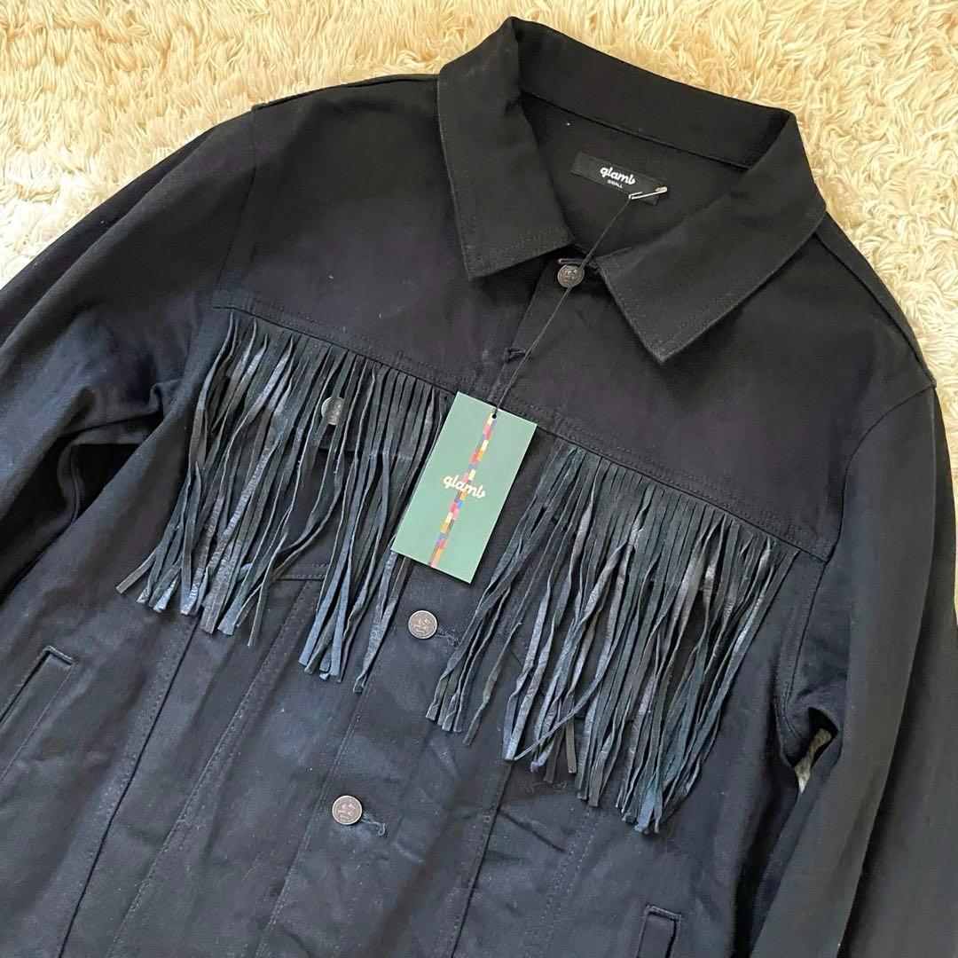 新品未使用 glamb グラム デニムジャケット フリンジ ブラック レザー