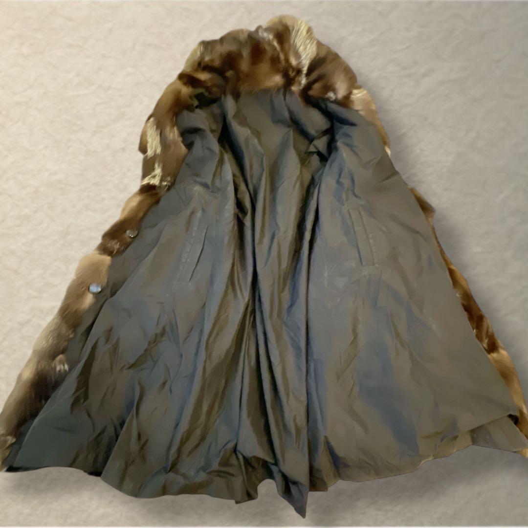 毛皮コート リアルファー　シルバーフォックス×ラビット　ロング丈 切替 M〜L