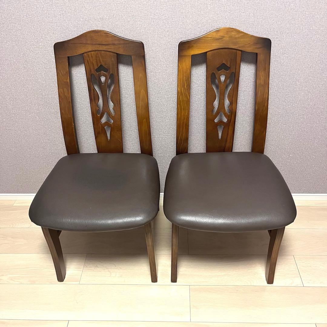 カリモク家具　透かし彫り　ダイニングチェア コロニアル 天然木　２脚セット　②