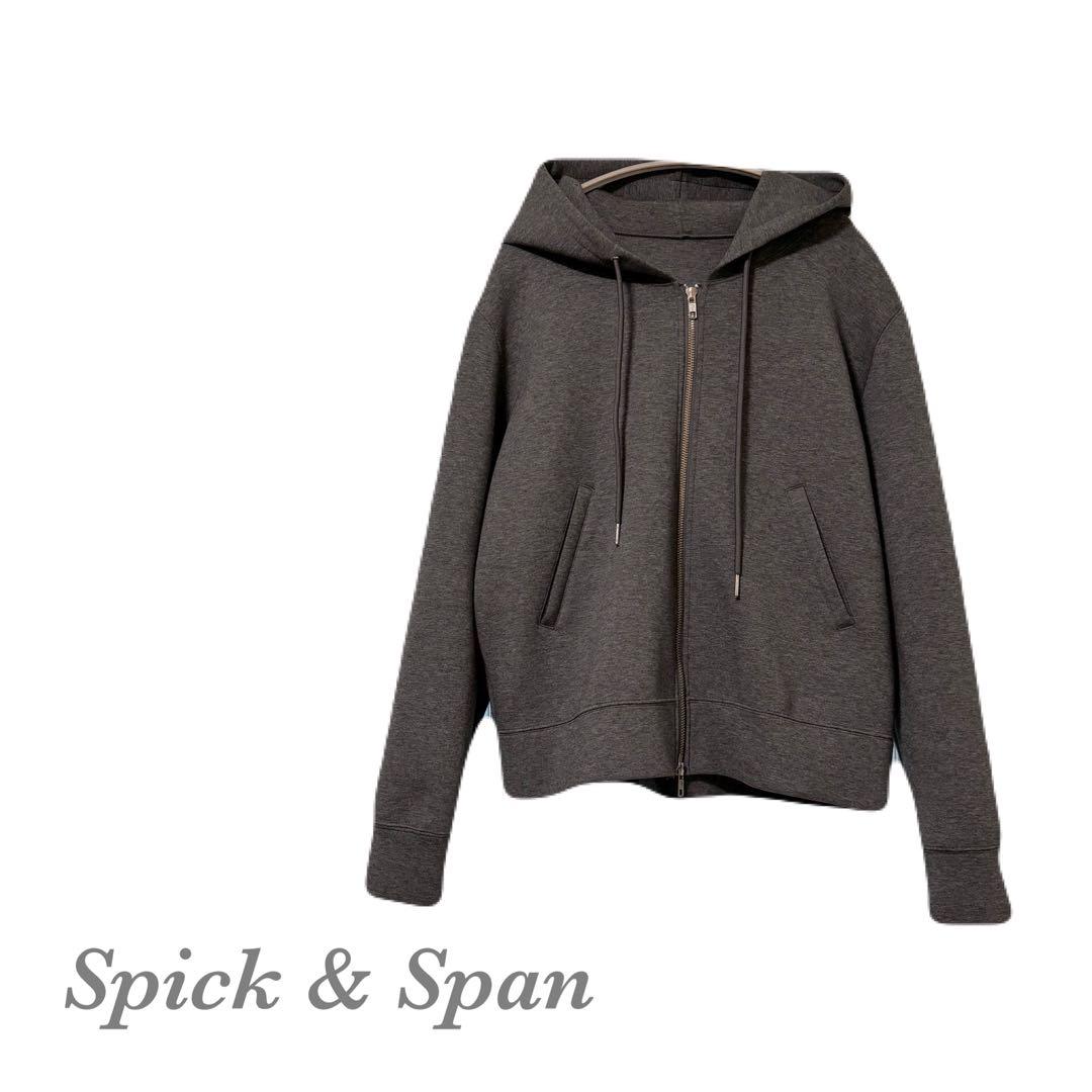 スピックアンドスパン　ストレッチジップフードパーカー　チャコールグレー