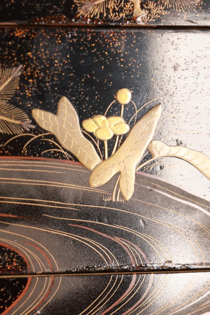 Saku BJ070 時代輪島塗　明治期　流水金蒔絵　本硬地　五段重　重箱