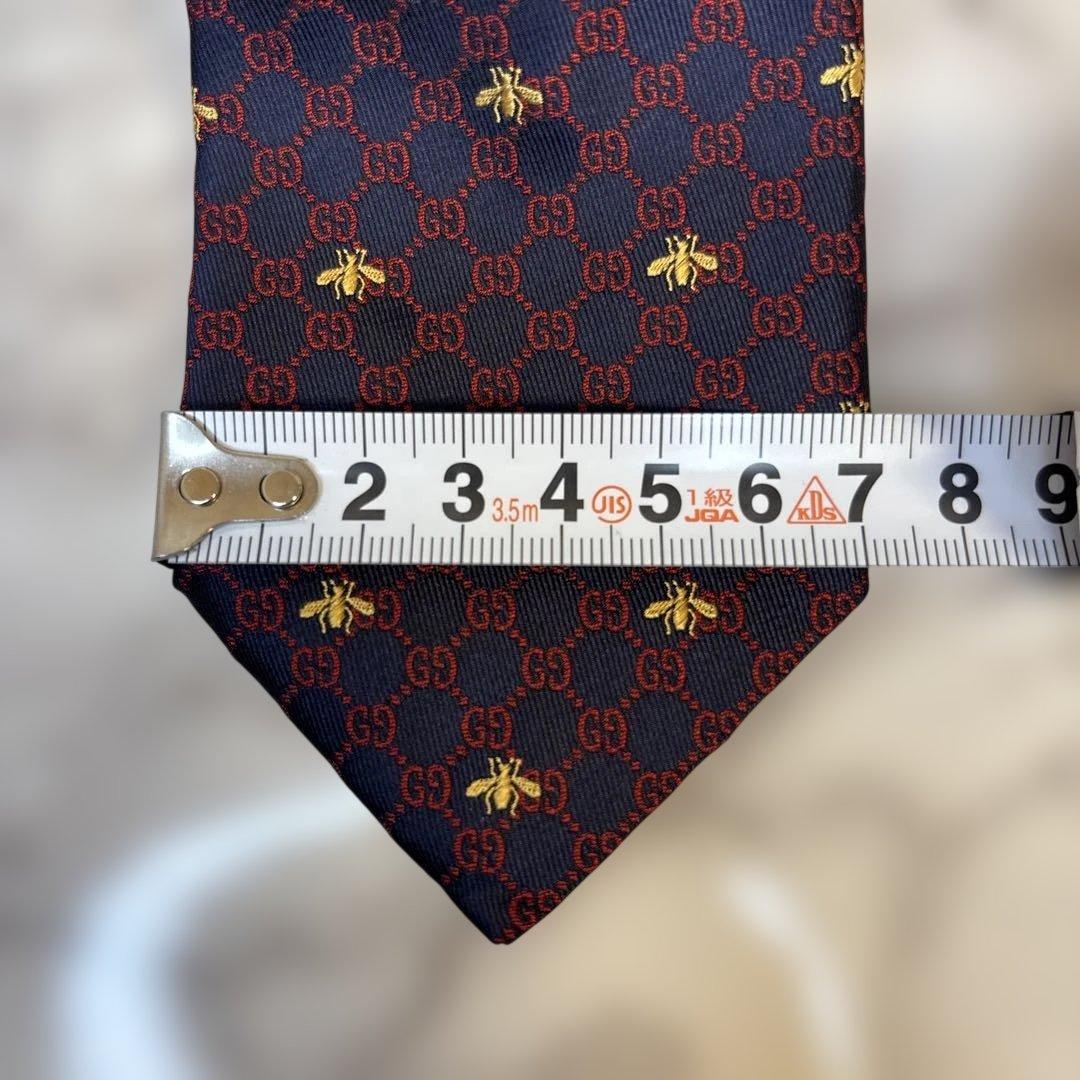 【極美品✨】GUCCI ネクタイ　ネイビー　紺　蜂　ビー　GG 刺繍　レッド　赤