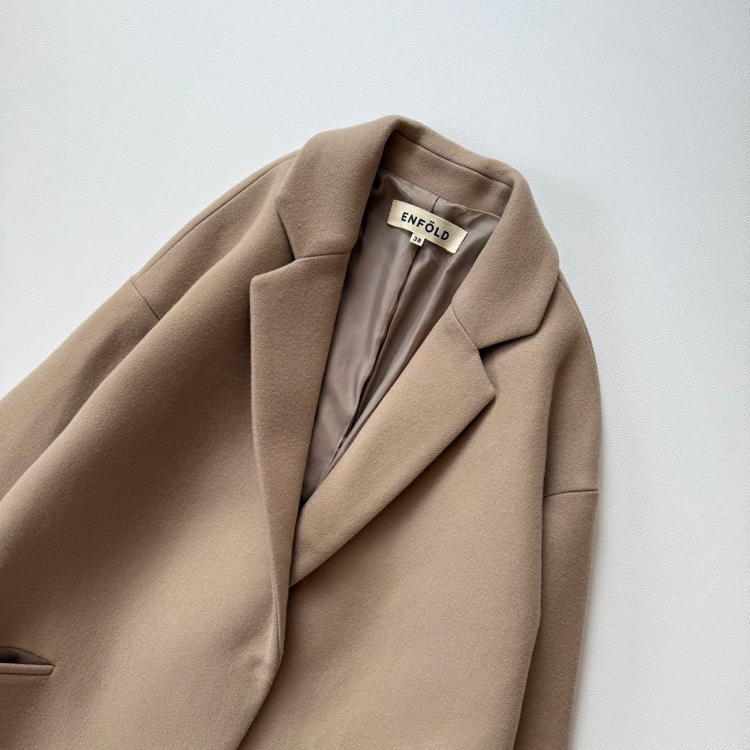 希少✨エンフォルド　カシミヤ混 メルトンチェスターコート　コクーン　ベージュ　M