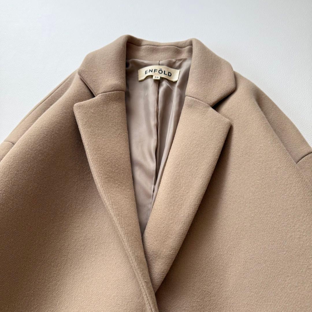 希少✨エンフォルド　カシミヤ混 メルトンチェスターコート　コクーン　ベージュ　M