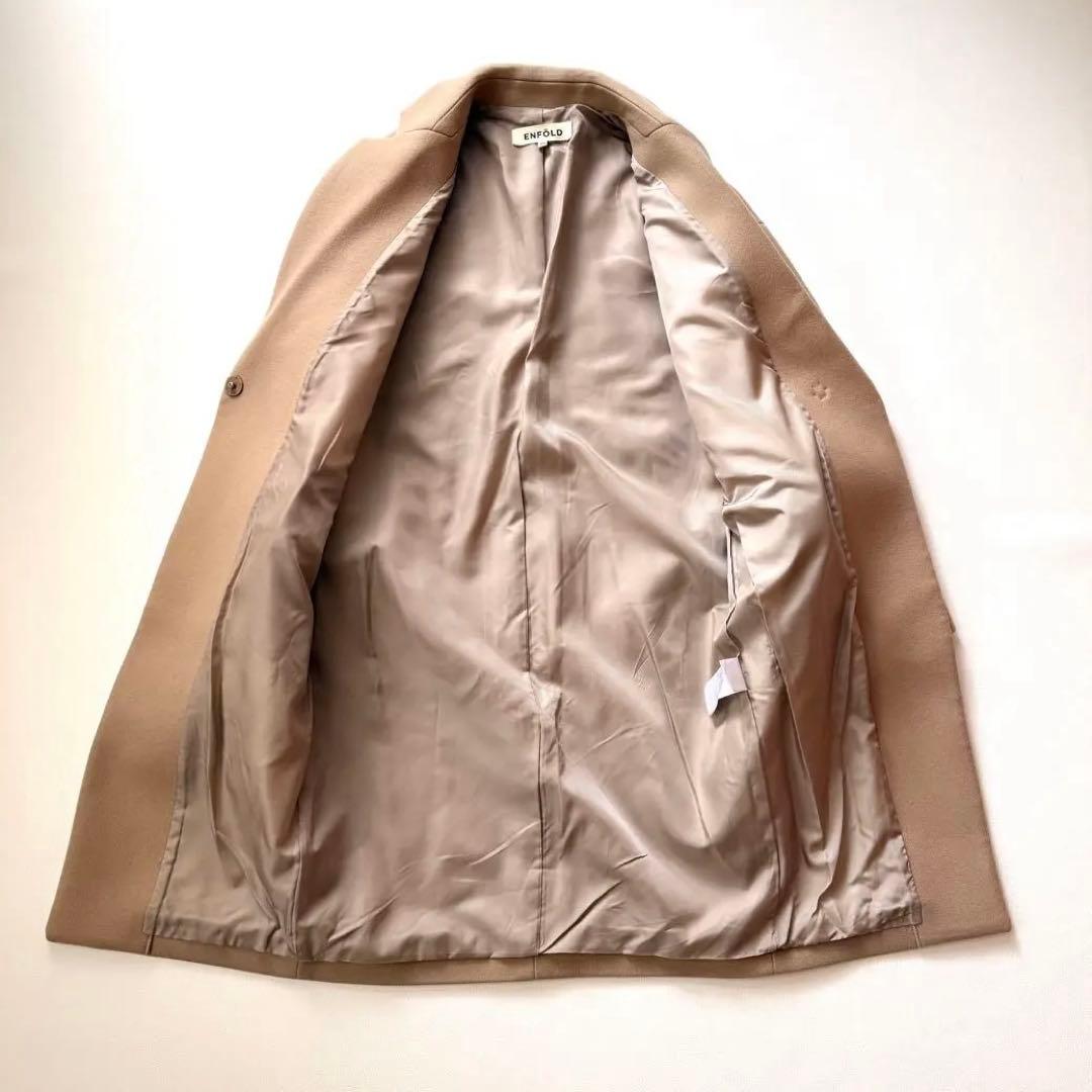希少✨エンフォルド　カシミヤ混 メルトンチェスターコート　コクーン　ベージュ　M