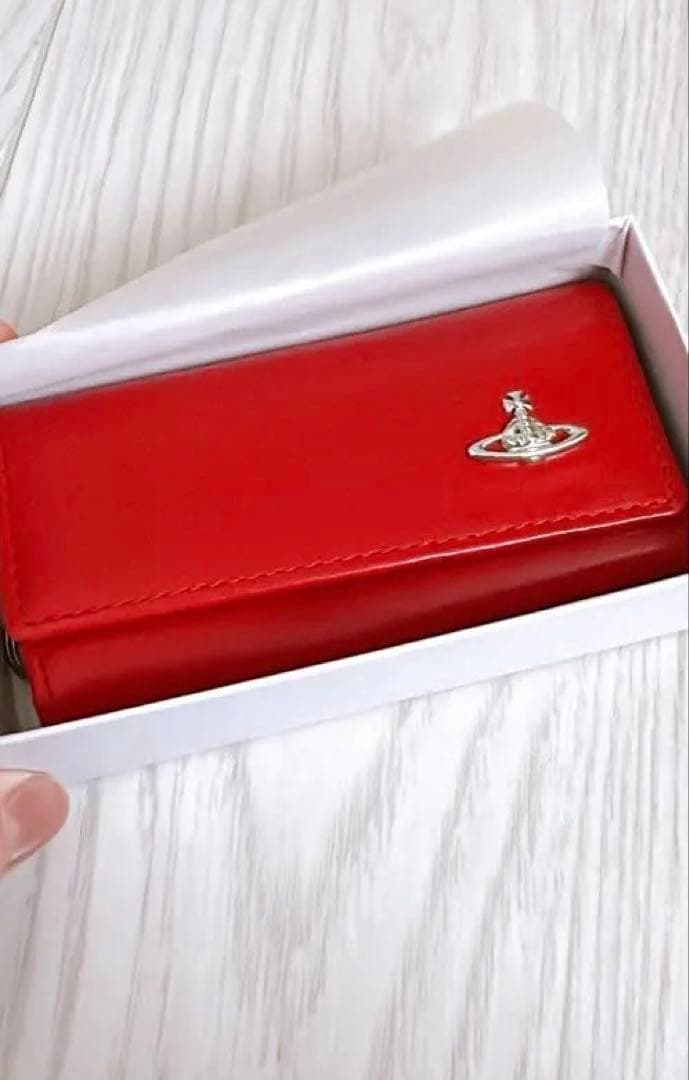 美品 ヴィヴィアンウエストウッド キーケース 4連 リング レッド ロゴ