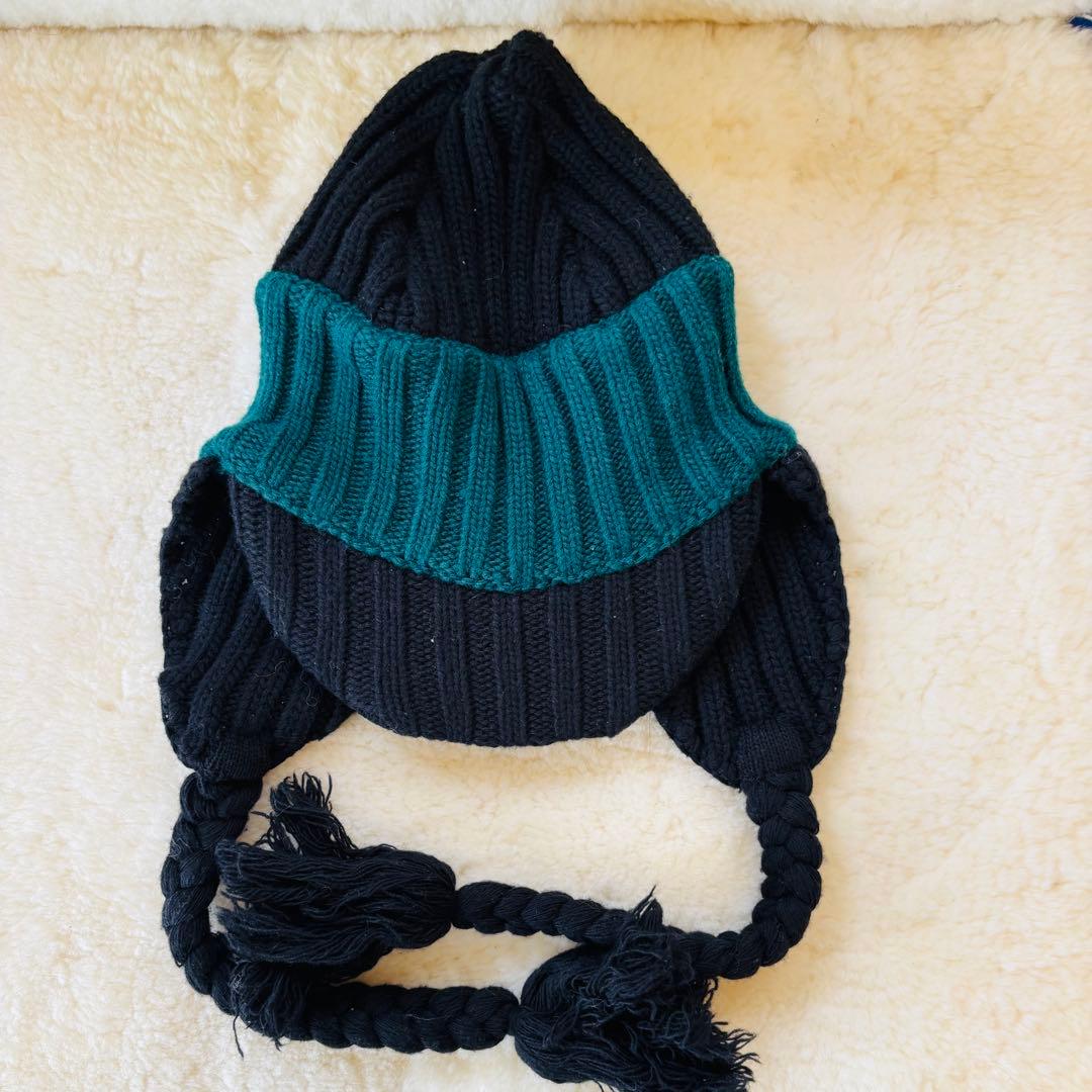 MARNI 耳当てニット帽 ウール タッセル マルニ 黒グリーン