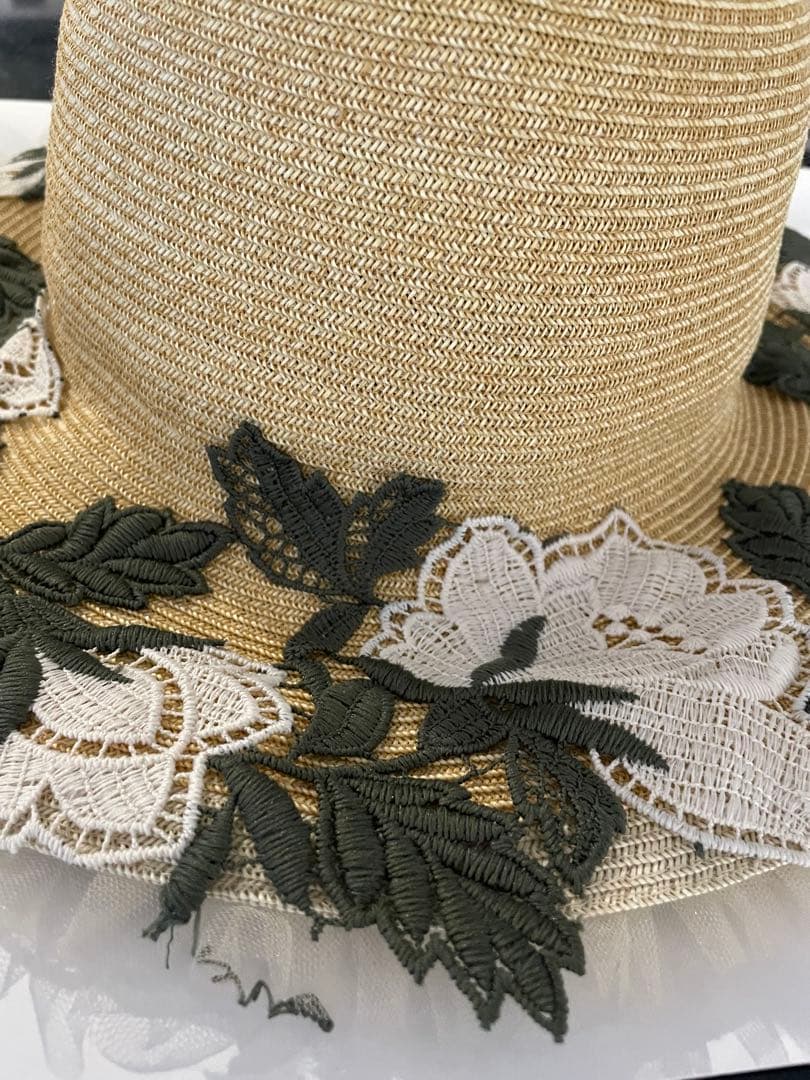 CA4LA 麦わら帽子 花柄レース付き