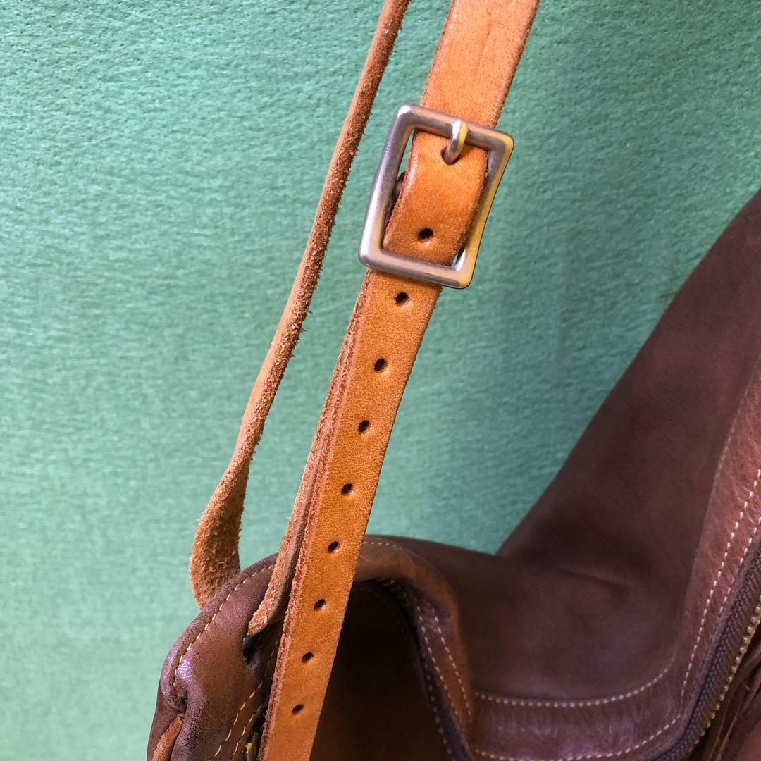 と89●REDMOON レッドムーン レザー巾着ショルダーバッグ 本革 ブラウン