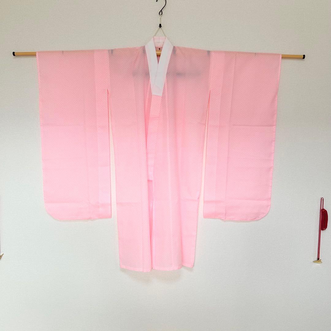 着物　七五三　7歳　女の子　13点　フルセット　オレンジ　グレージュ　格子　花文