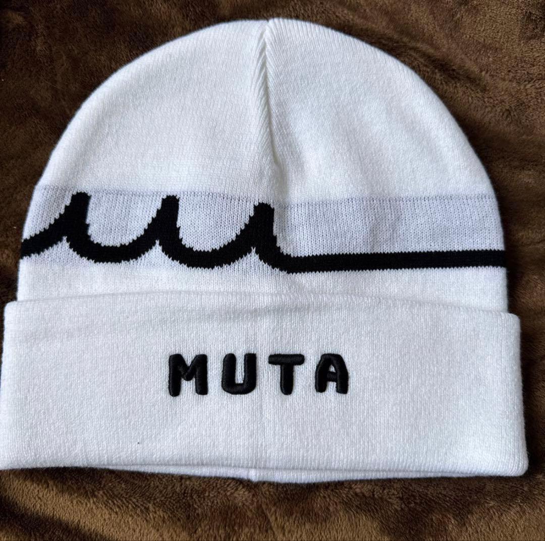 MUTA ホワイトニット帽 MUTA ホワイトキャップ 波模様
