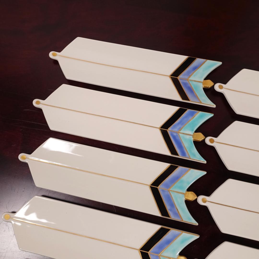 高級和食器 色絵 金彩 矢羽根文 長皿 板皿 12客 共箱