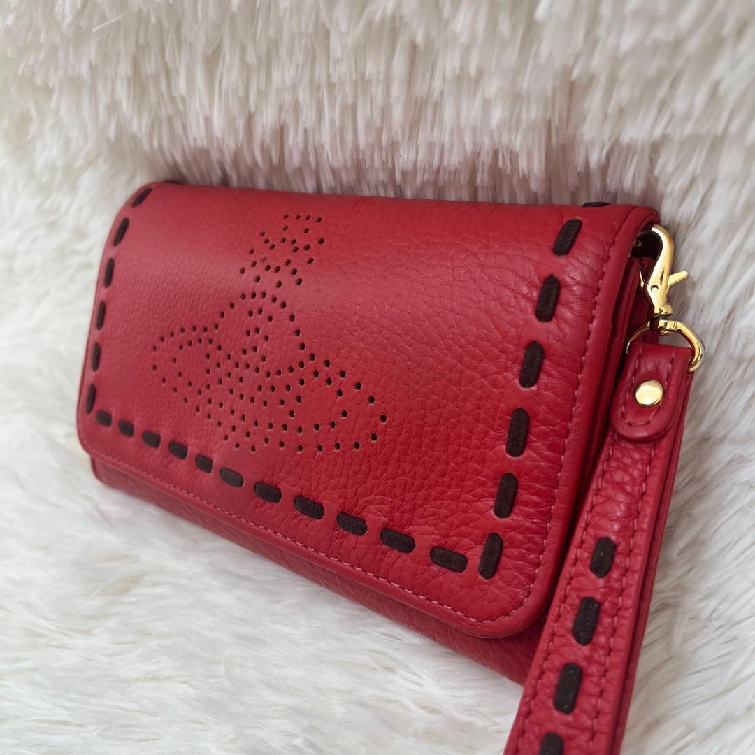 Vivienne Westwood 赤 パンチングレザー 本革 長財布