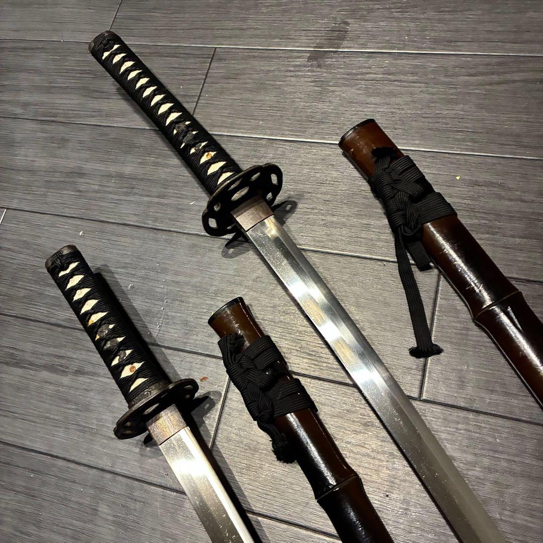 希少品　竹鞘　大小セット　竹筒拵　高級模造刀　居合刀　竹鞘太刀　2本セット