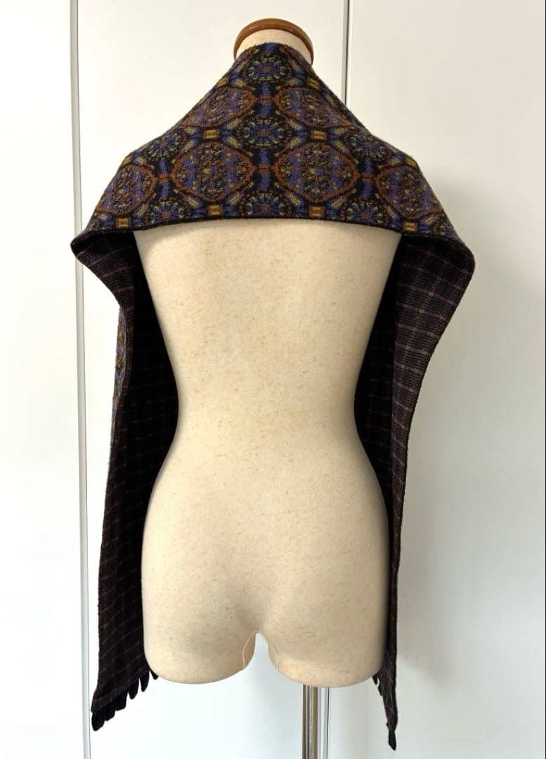 カトリーヌアンドレ　ジャガードニット　リバーシブルマフラー　シリアルナンバー入り