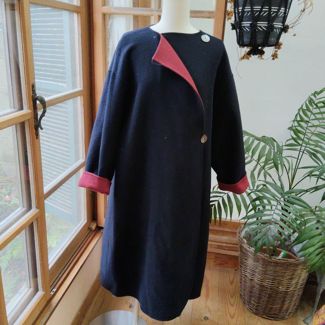 カシミヤ＆ウール　ダブルフェイス　リバーシブルコート　オーダーメイド　昭和レトロ