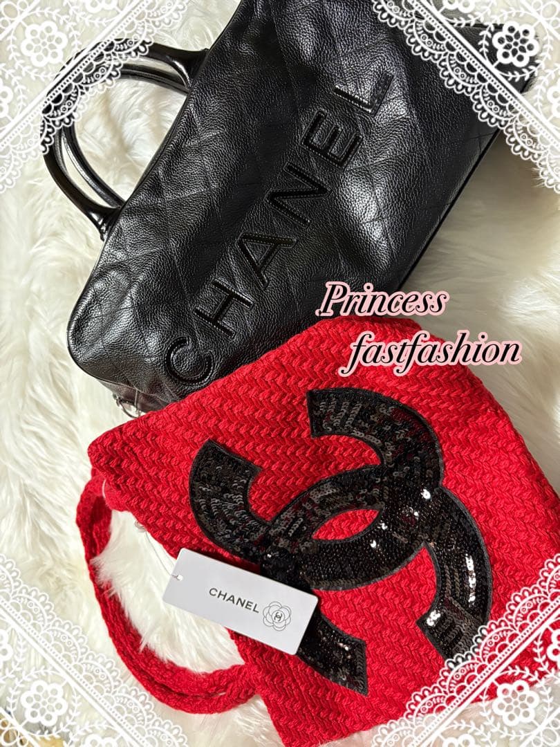 R*E様 シャネル CHANEL ニット編み レッド＆ブラック スパンコール ト