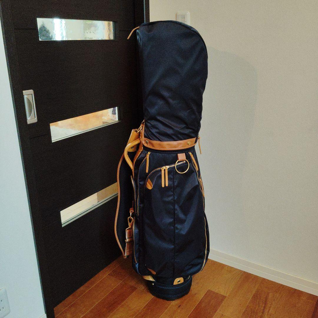 考英舎 ハンドメイド 高密度ツイルナイロン キャディバッグ ネイビー×ライト