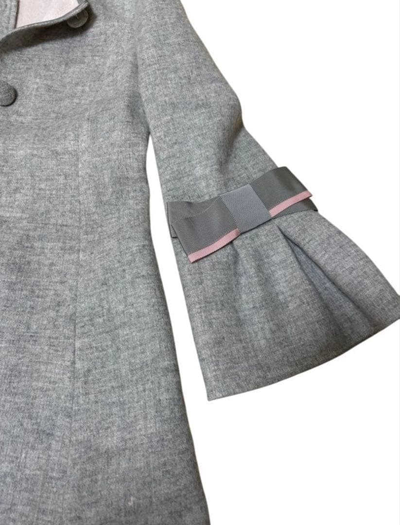 完売品✨　エムズグレイシー　ノーカラーコート　ウール　リボン　フレア　38