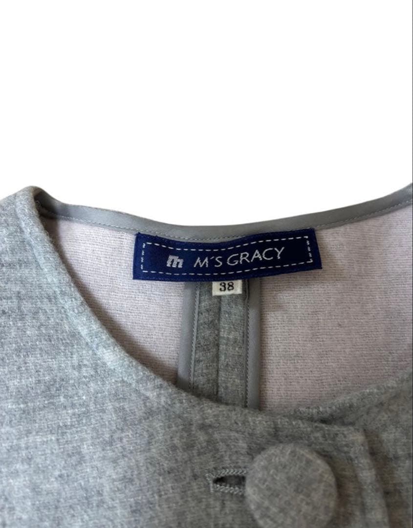 完売品✨　エムズグレイシー　ノーカラーコート　ウール　リボン　フレア　38