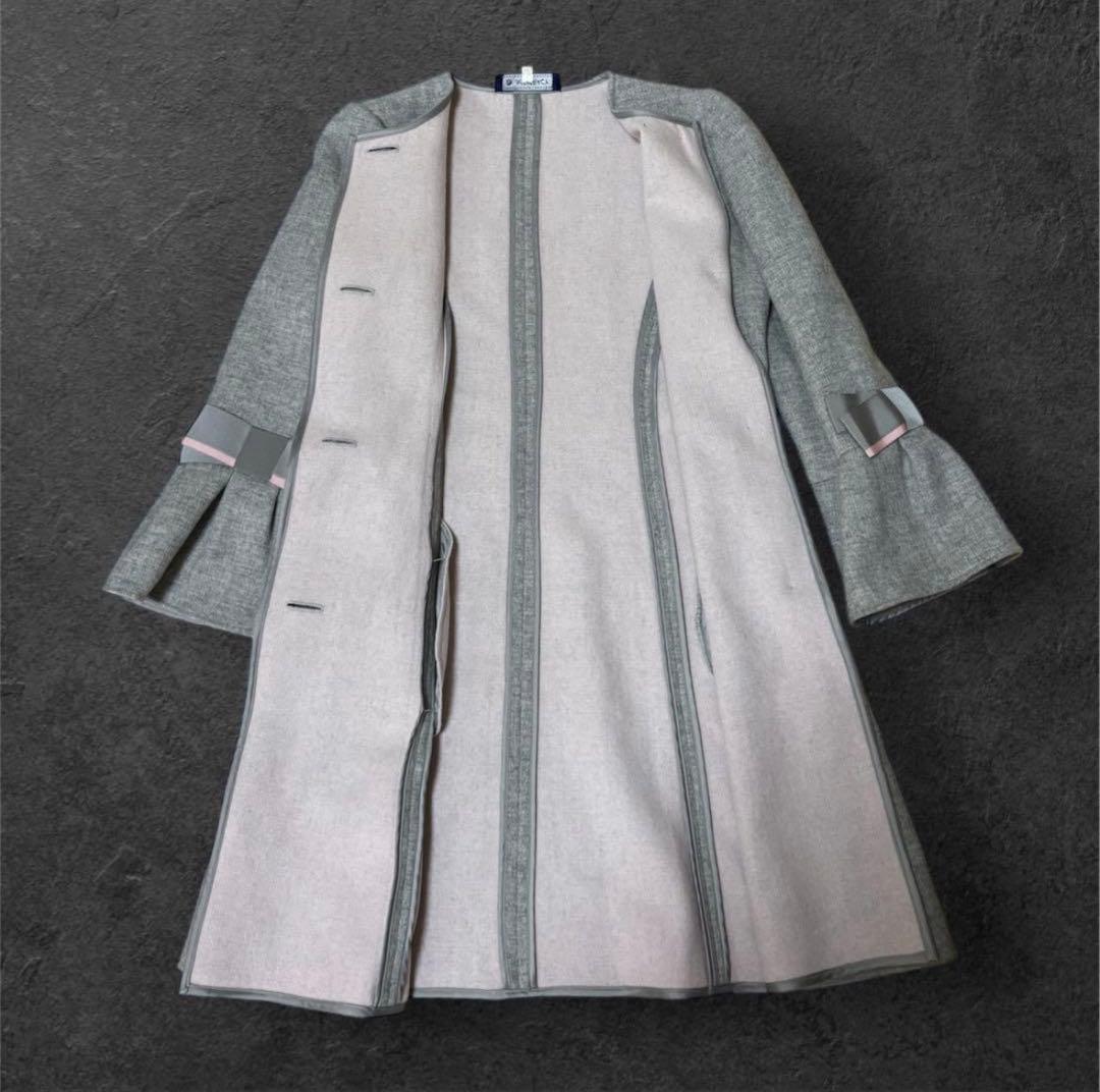 完売品✨　エムズグレイシー　ノーカラーコート　ウール　リボン　フレア　38