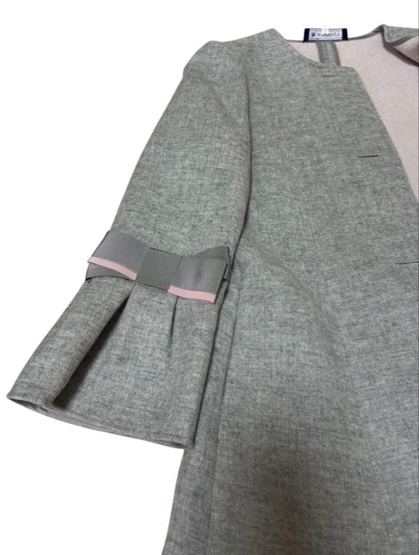 完売品✨　エムズグレイシー　ノーカラーコート　ウール　リボン　フレア　38