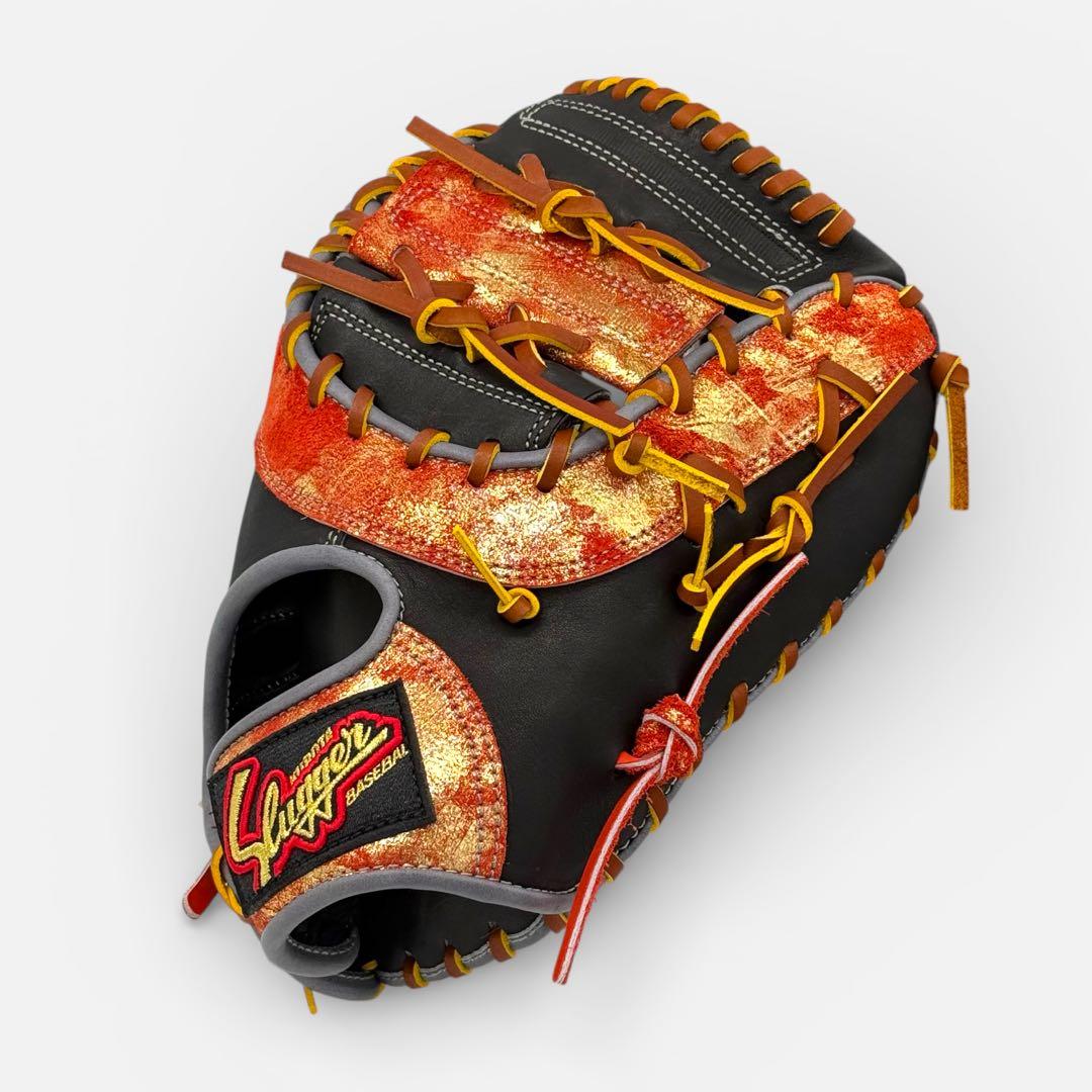 【魔改造】久保田スラッガー ファーストミット KSF733 黒×赤オレ金箔革