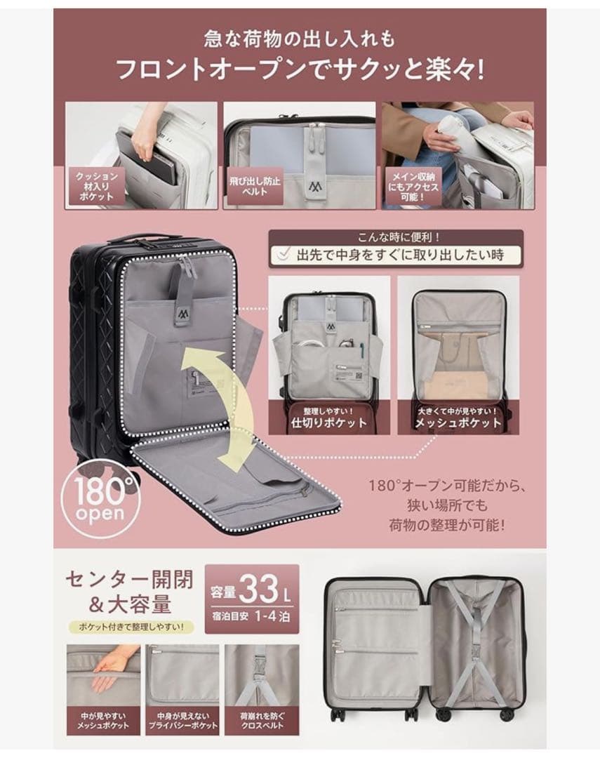 フロントオープンキャリーケース 機内持ち込みSサイズ【koguMi】