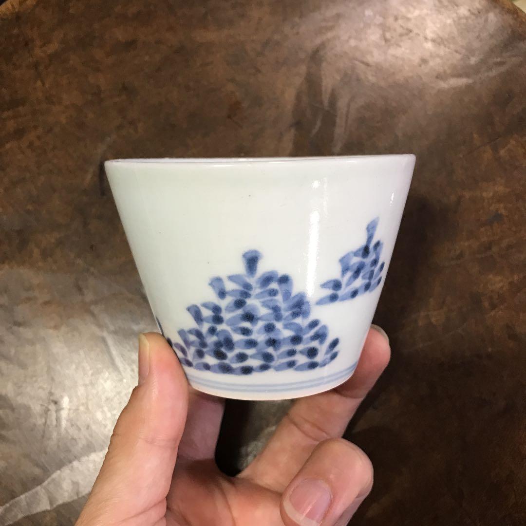 古伊万里　大振　染付　蕎麦猪口　向付　若葉文　江戸中期　蕎麦猪口　骨董