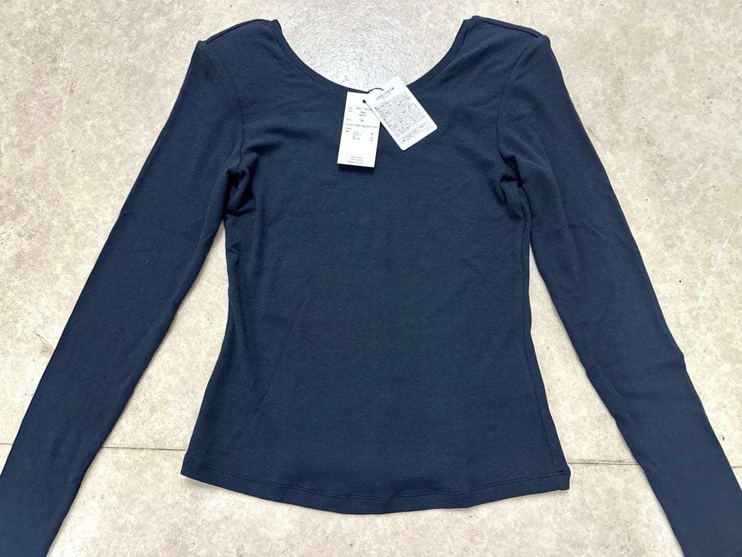 yori 24AW 肩パッド付きバックレスロンTee ネイビー38size