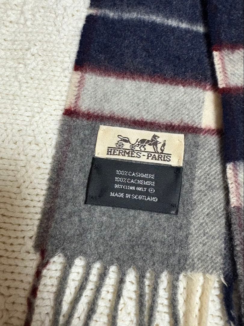 エルメス チェック柄 カシミヤマフラー