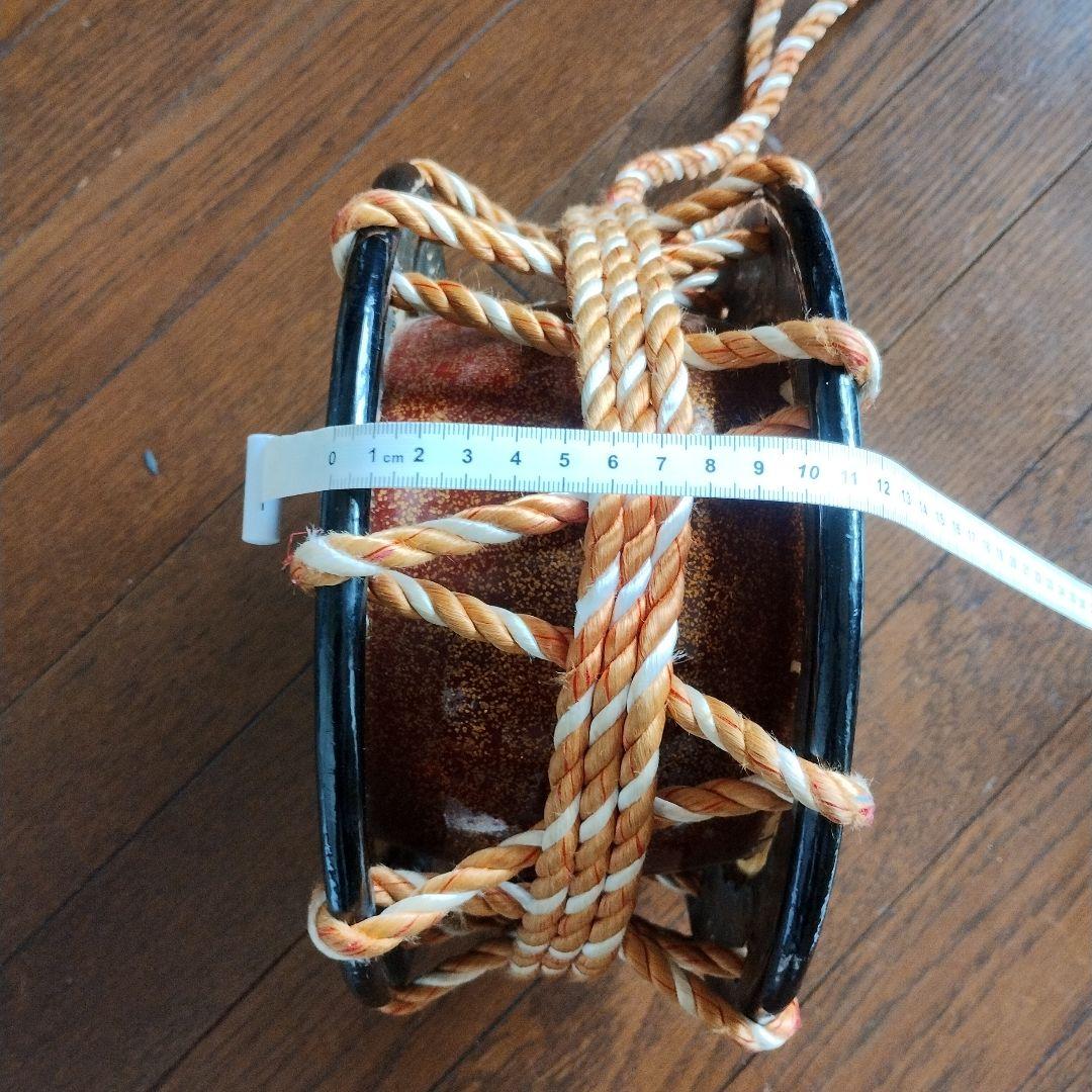 【まりっぺさん専用】バチ付き　黒い木製締め太鼓 約24cm 持ち運び紐付き