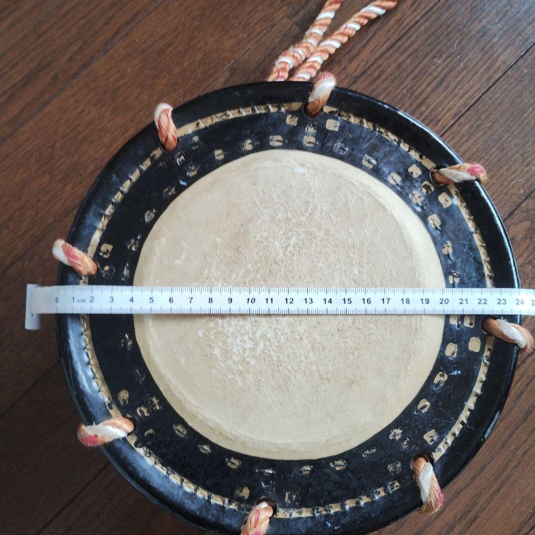 【まりっぺさん専用】バチ付き　黒い木製締め太鼓 約24cm 持ち運び紐付き