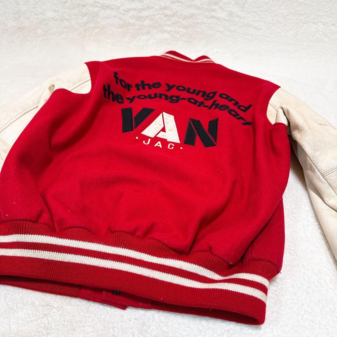 美品✨VANジャケット スタジャン L アーチロゴ 袖レザー 赤／白