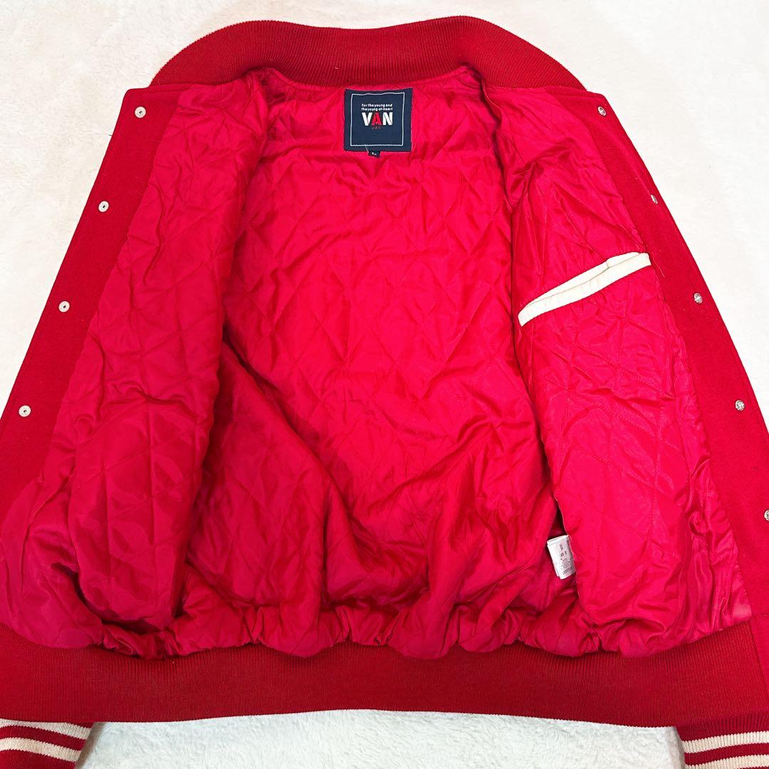 美品✨VANジャケット スタジャン L アーチロゴ 袖レザー 赤／白
