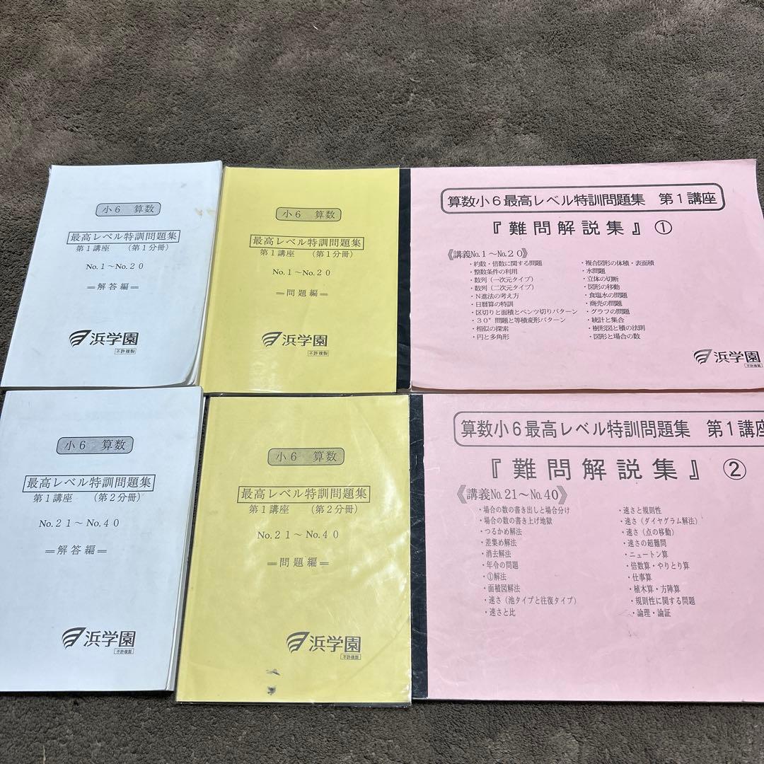 浜学園教材算数6年生　最高レベル特訓問題集&難問解説集セット　お値下げ
