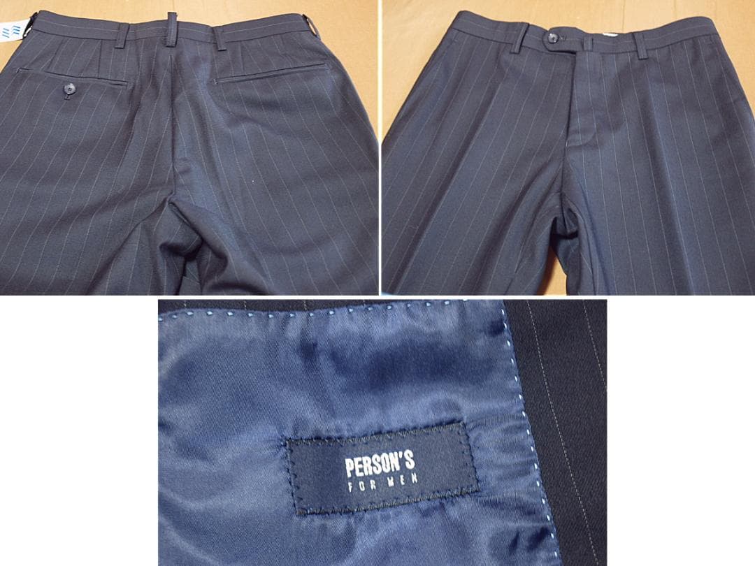 秋冬物パーソンズ２ボタン細身スーツ(Ｓ)紺地xピンストライプ柄セットアップ