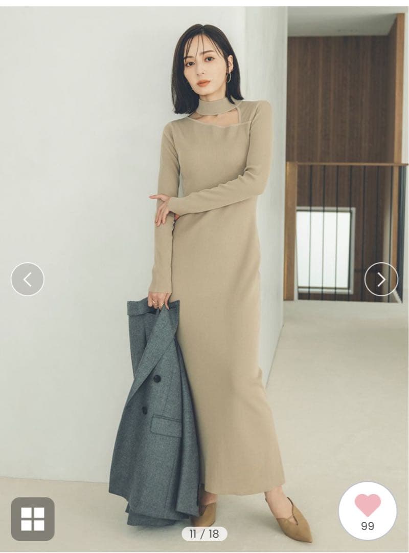 アニュアンス　デザインネックナローニットワンピース